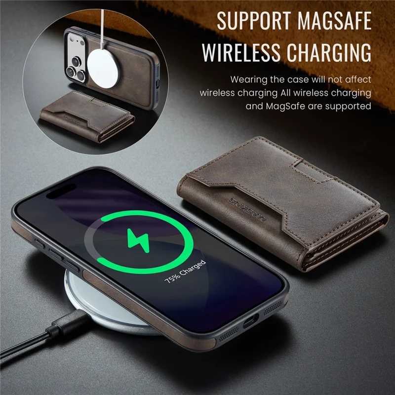 MAGKING K4 Series For iPhone 17 Pro Max Case Compatible with MagSafe Detachable Wallet PU TPU PC Phone Cover - Coffee