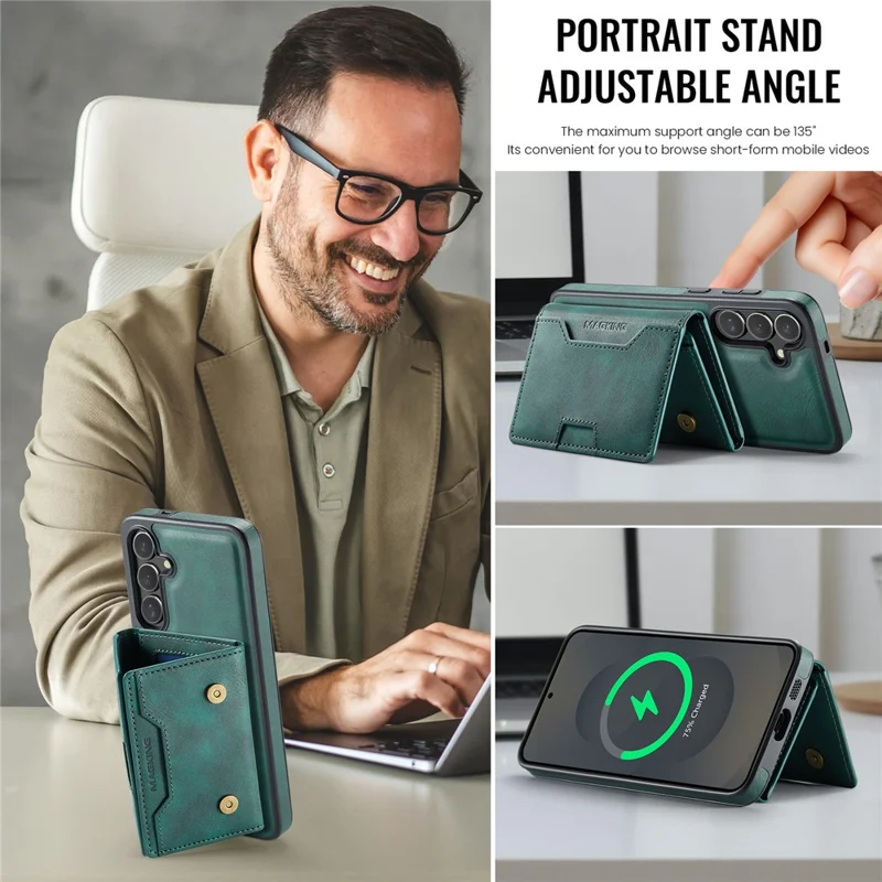 MAGKING K4 Serie für Samsung Galaxy S25 FE Hülle, kompatibel mit MagSafe, abnehmbares Wallet, PU TPU PC Handyhülle - Grün