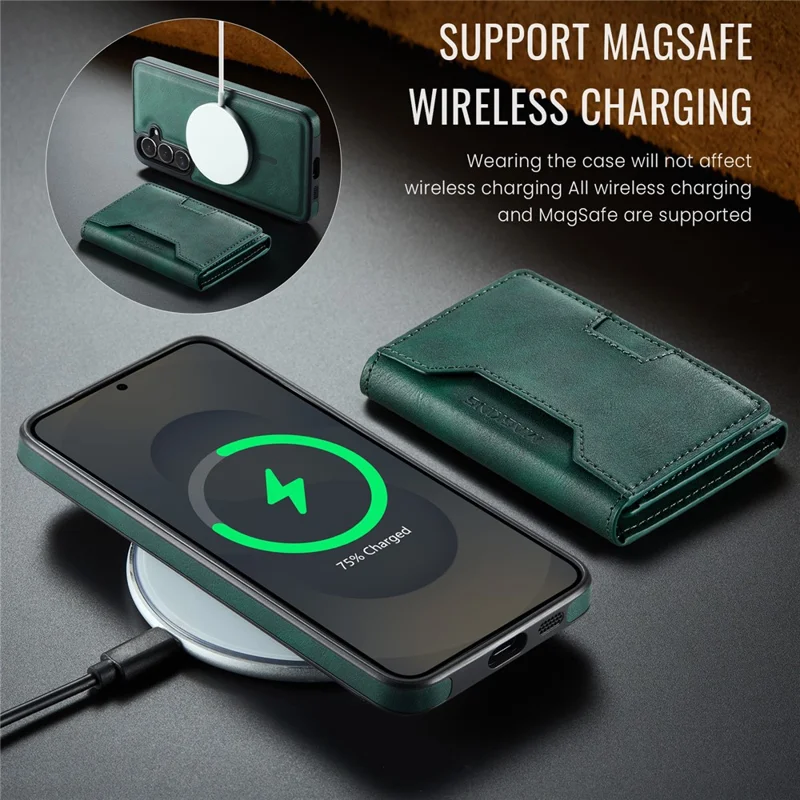 MAGKING K4 Serie für Samsung Galaxy S25 FE Hülle, kompatibel mit MagSafe, abnehmbares Wallet, PU TPU PC Handyhülle - Grün