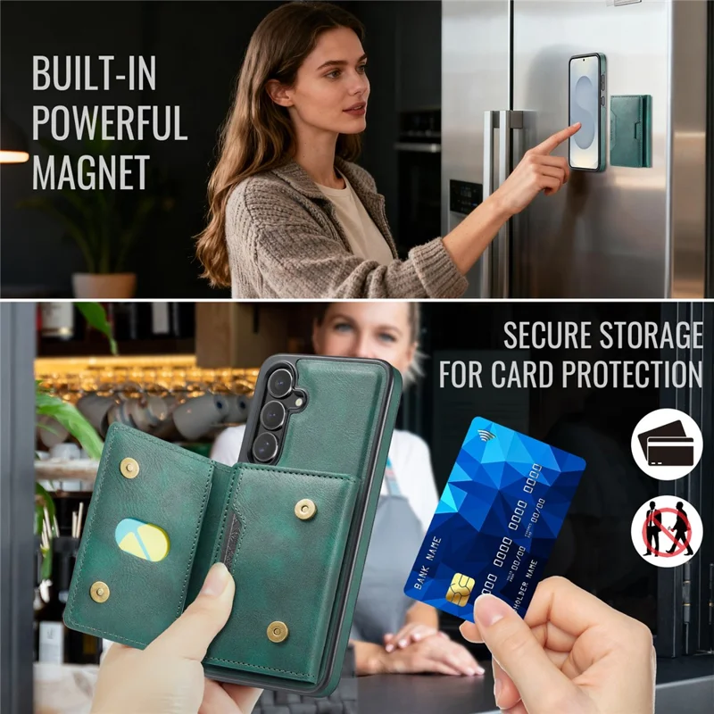 MAGKING K4 Serie für Samsung Galaxy S25 FE Hülle, kompatibel mit MagSafe, abnehmbares Wallet, PU TPU PC Handyhülle - Grün