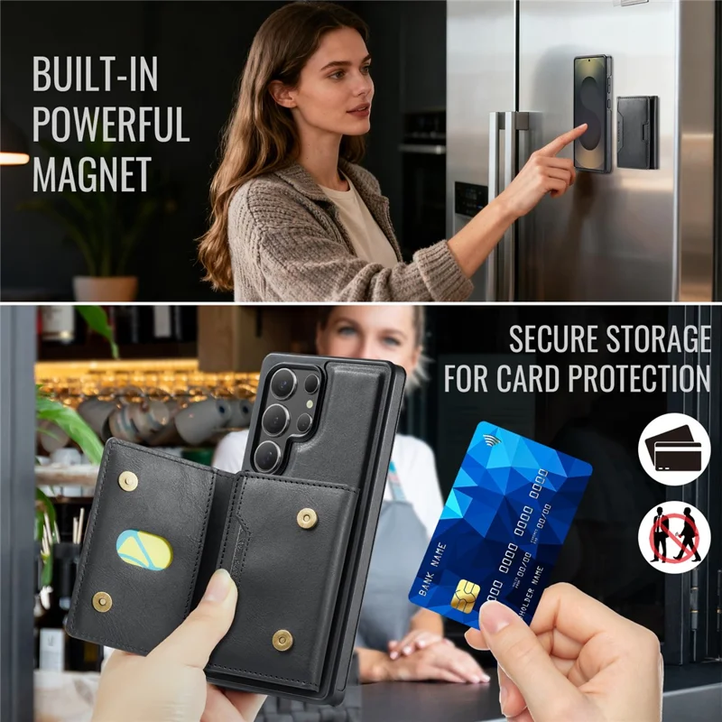 MAGKING K4 Série Para Samsung Galaxy S25 Ultra Case Compatível com MagSafe Carteira Destacável PU TPU PC Capa de Telefone - Preto