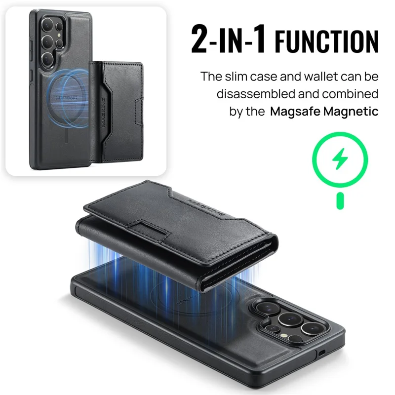 MAGKING K4 Série Para Samsung Galaxy S25 Ultra Case Compatível com MagSafe Carteira Destacável PU TPU PC Capa de Telefone - Preto