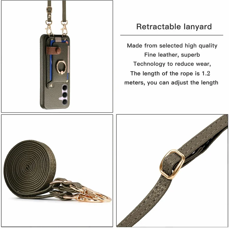 Capa para Samsung Galaxy A55 5G com Suporte para Cartão, Anel, Suporte e Alça de Ombro - Verde Meia-Noite