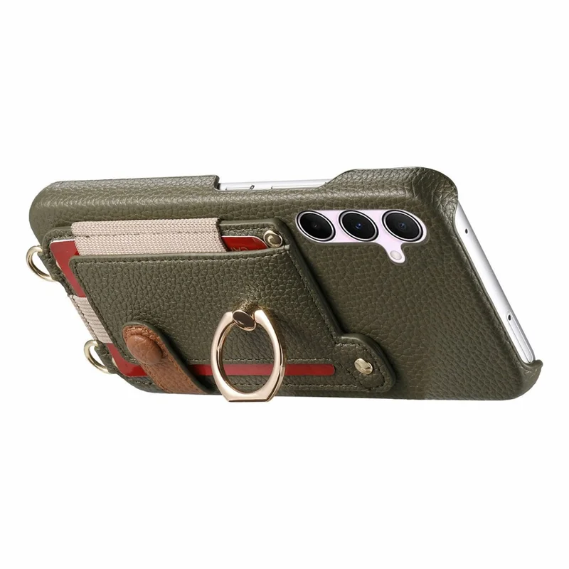 Capa para Samsung Galaxy A55 5G com Suporte para Cartão, Anel, Suporte e Alça de Ombro - Verde Meia-Noite