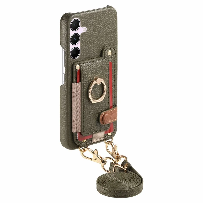 Capa para Samsung Galaxy A55 5G com Suporte para Cartão, Anel, Suporte e Alça de Ombro - Verde Meia-Noite
