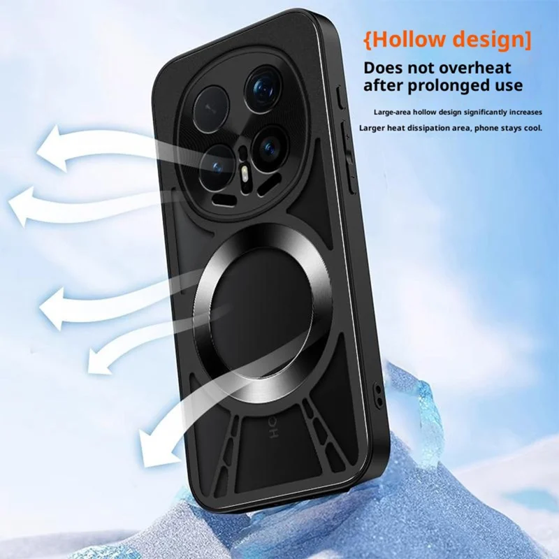 Per Honor Magic8 5G Custodia Magnetica Dissipazione del Calore Cavo Silicone + PC + Paraurti in Metallo Cover per Telefono - Nero