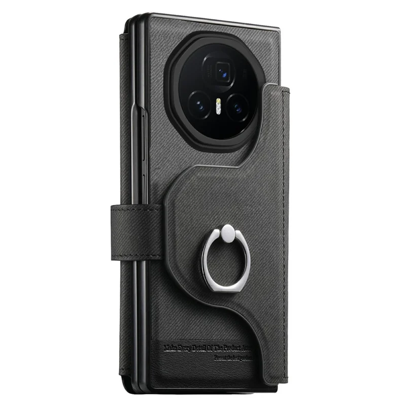 For Honor Magic V3 5G Magnetic Case Detachable Wallet Stand Cloth Texture PU Leather Foldable Screen Phone Cover - Black