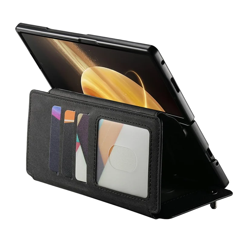 For Honor Magic V3 5G Magnetic Case Detachable Wallet Stand Cloth Texture PU Leather Foldable Screen Phone Cover - Black