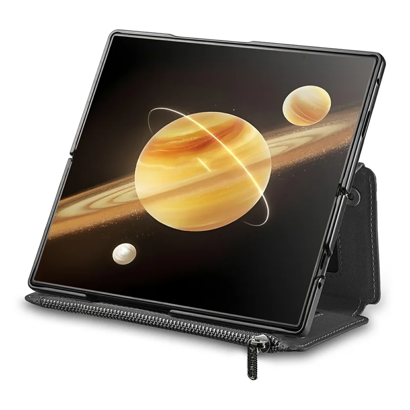 For Honor Magic V3 5G Magnetic Case Detachable Wallet Stand Cloth Texture PU Leather Foldable Screen Phone Cover - Black