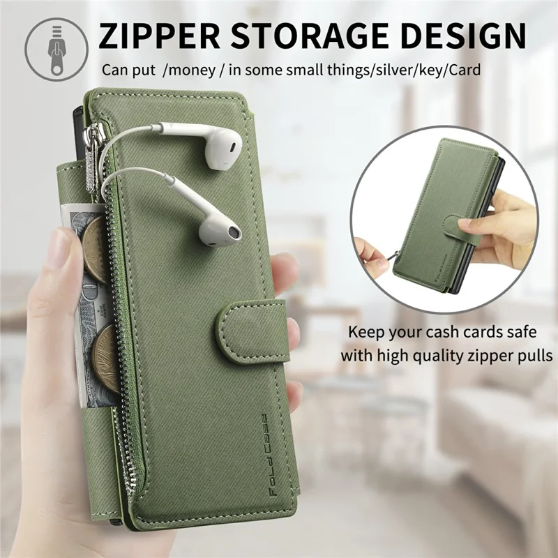 For Honor Magic V3 5G Magnetic Case Detachable Wallet Stand Cloth Texture PU Leather Foldable Screen Phone Cover - Green