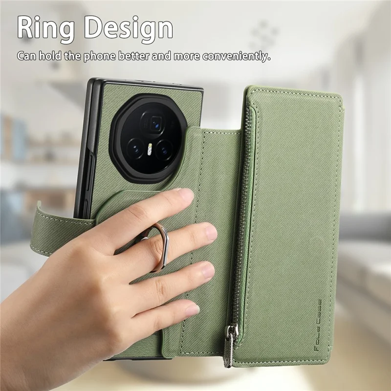 For Honor Magic V3 5G Magnetic Case Detachable Wallet Stand Cloth Texture PU Leather Foldable Screen Phone Cover - Green