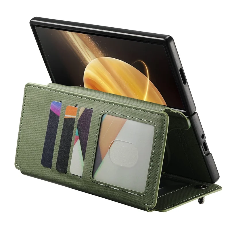 For Honor Magic V3 5G Magnetic Case Detachable Wallet Stand Cloth Texture PU Leather Foldable Screen Phone Cover - Green