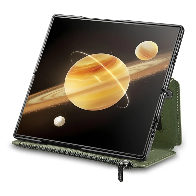 For Honor Magic V3 5G Magnetic Case Detachable Wallet Stand Cloth Texture PU Leather Foldable Screen Phone Cover - Green