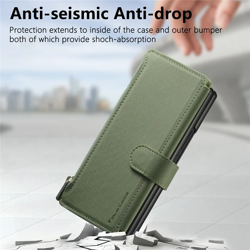 For Honor Magic V3 5G Magnetic Case Detachable Wallet Stand Cloth Texture PU Leather Foldable Screen Phone Cover - Green