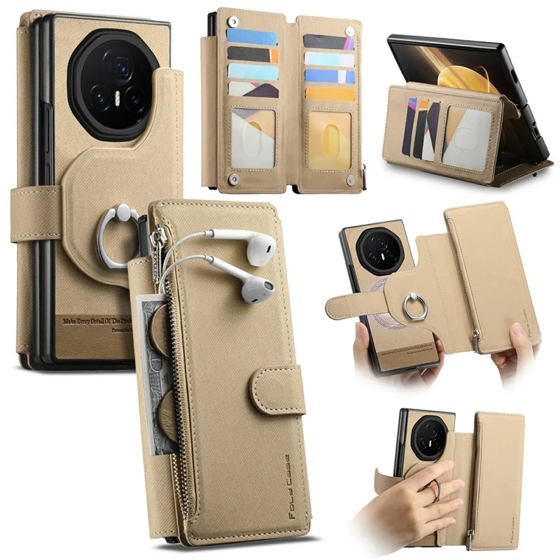 Per Honor Magic V3 5G Custodia Magnetica Staccabile Portafoglio Stand Texture in Tessuto Pelle PU Pieghevole Custodia per Schermo del Telefono - Kaki