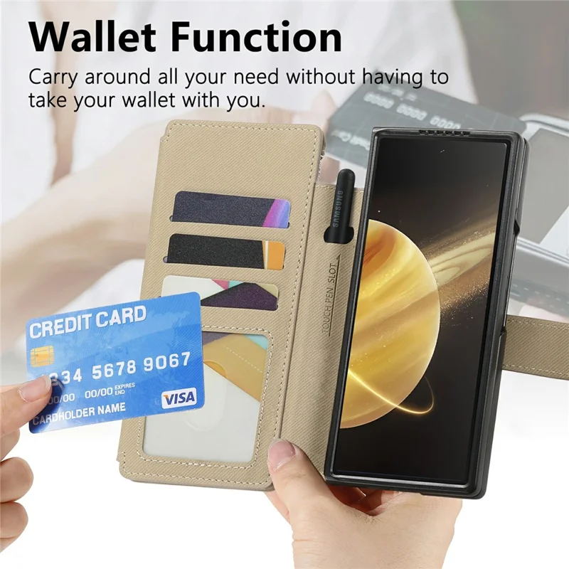 Per Honor Magic V3 5G Custodia Magnetica Staccabile Portafoglio Stand Texture in Tessuto Pelle PU Pieghevole Custodia per Schermo del Telefono - Kaki