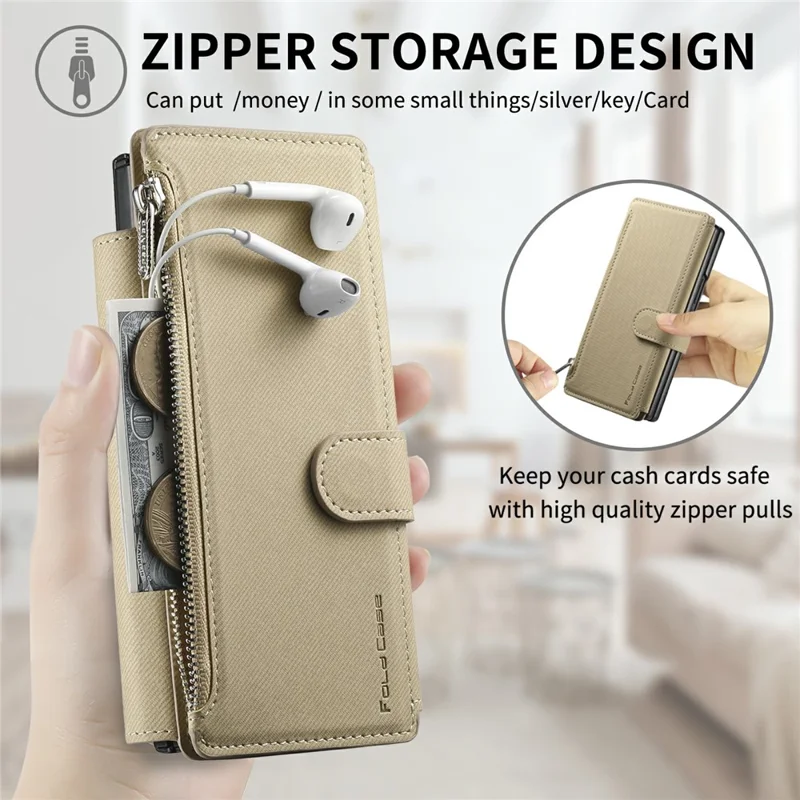 Per Honor Magic V3 5G Custodia Magnetica Staccabile Portafoglio Stand Texture in Tessuto Pelle PU Pieghevole Custodia per Schermo del Telefono - Kaki