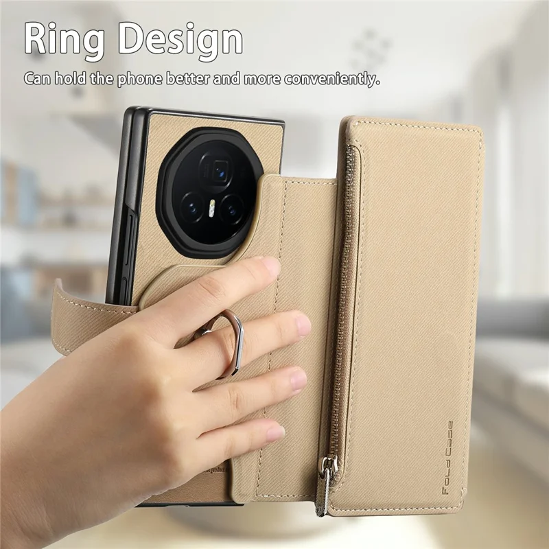 Per Honor Magic V3 5G Custodia Magnetica Staccabile Portafoglio Stand Texture in Tessuto Pelle PU Pieghevole Custodia per Schermo del Telefono - Kaki