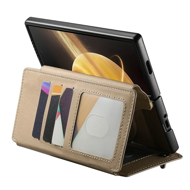 Per Honor Magic V3 5G Custodia Magnetica Staccabile Portafoglio Stand Texture in Tessuto Pelle PU Pieghevole Custodia per Schermo del Telefono - Kaki