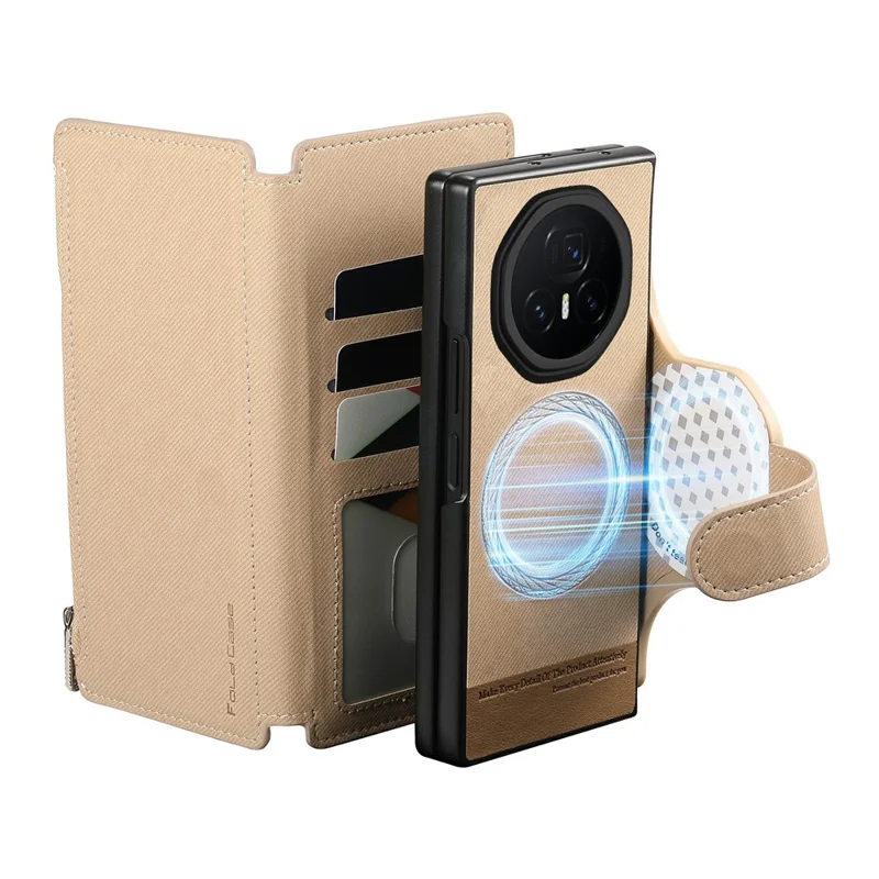 Per Honor Magic V3 5G Custodia Magnetica Staccabile Portafoglio Stand Texture in Tessuto Pelle PU Pieghevole Custodia per Schermo del Telefono - Kaki