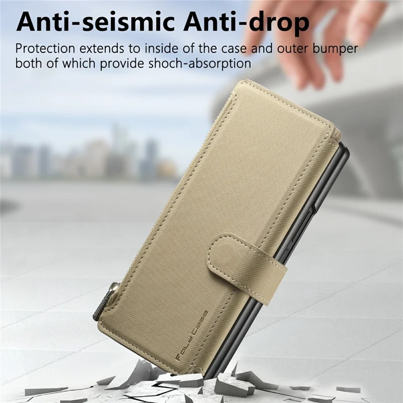 Per Honor Magic V3 5G Custodia Magnetica Staccabile Portafoglio Stand Texture in Tessuto Pelle PU Pieghevole Custodia per Schermo del Telefono - Kaki