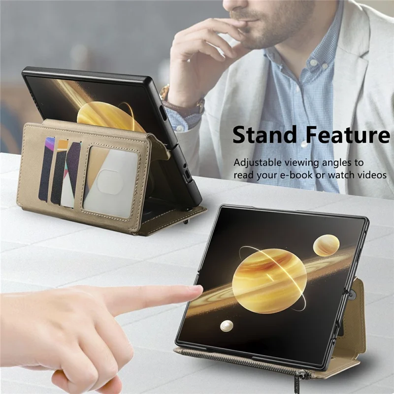 Per Honor Magic V3 5G Custodia Magnetica Staccabile Portafoglio Stand Texture in Tessuto Pelle PU Pieghevole Custodia per Schermo del Telefono - Kaki