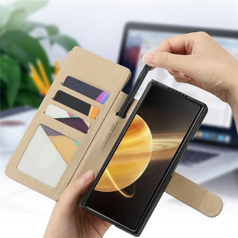 Per Honor Magic V3 5G Custodia Magnetica Staccabile Portafoglio Stand Texture in Tessuto Pelle PU Pieghevole Custodia per Schermo del Telefono - Kaki