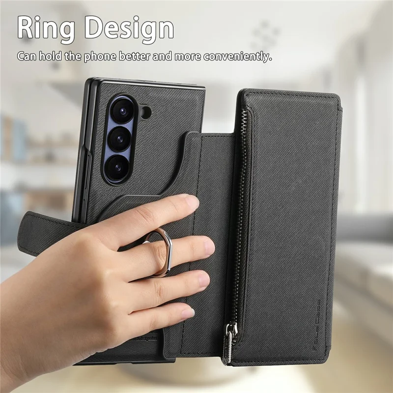 For Samsung Galaxy Z Fold5 5G Magnetic Case Detachable Wallet Stand Cloth Texture PU Leather Foldable Screen Phone Cover - Black