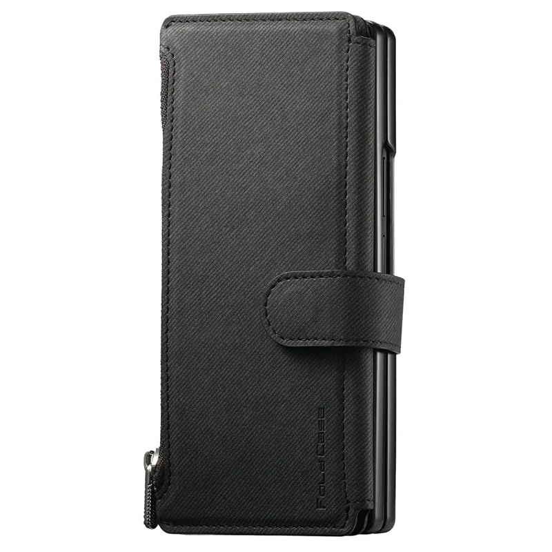 For Samsung Galaxy Z Fold5 5G Magnetic Case Detachable Wallet Stand Cloth Texture PU Leather Foldable Screen Phone Cover - Black