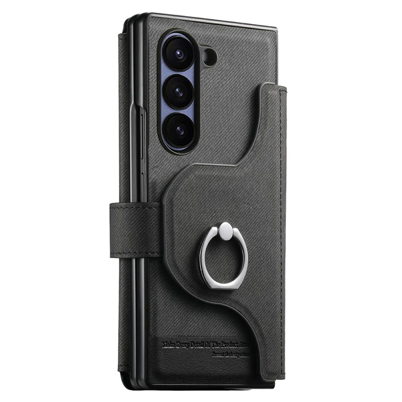 For Samsung Galaxy Z Fold5 5G Magnetic Case Detachable Wallet Stand Cloth Texture PU Leather Foldable Screen Phone Cover - Black