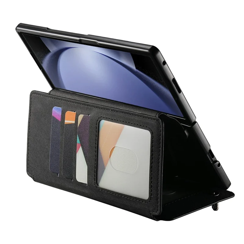 For Samsung Galaxy Z Fold5 5G Magnetic Case Detachable Wallet Stand Cloth Texture PU Leather Foldable Screen Phone Cover - Black