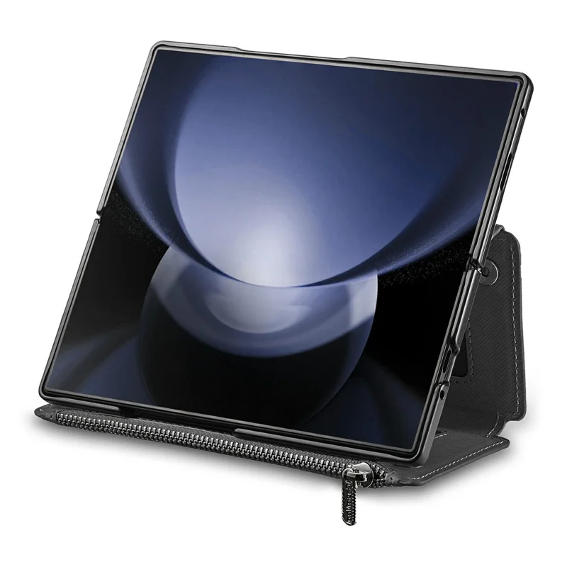 For Samsung Galaxy Z Fold5 5G Magnetic Case Detachable Wallet Stand Cloth Texture PU Leather Foldable Screen Phone Cover - Black