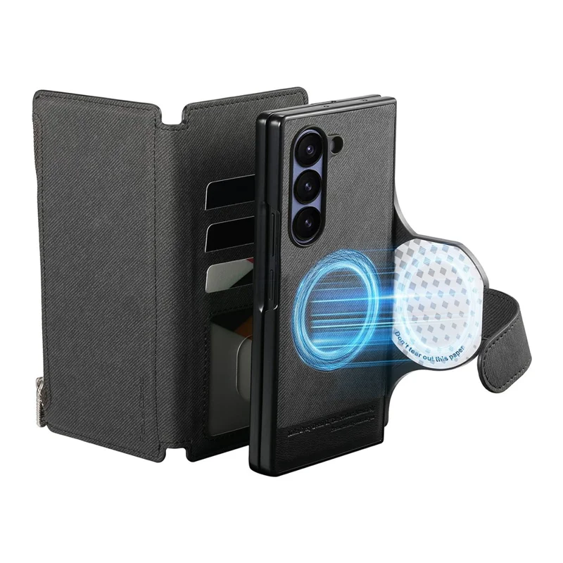 For Samsung Galaxy Z Fold5 5G Magnetic Case Detachable Wallet Stand Cloth Texture PU Leather Foldable Screen Phone Cover - Black