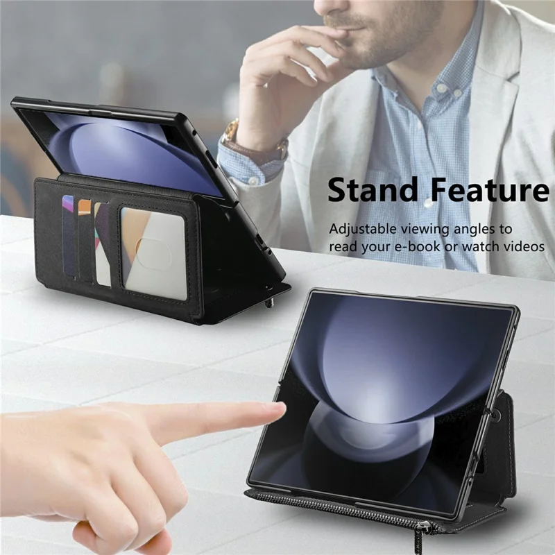 For Samsung Galaxy Z Fold5 5G Magnetic Case Detachable Wallet Stand Cloth Texture PU Leather Foldable Screen Phone Cover - Black