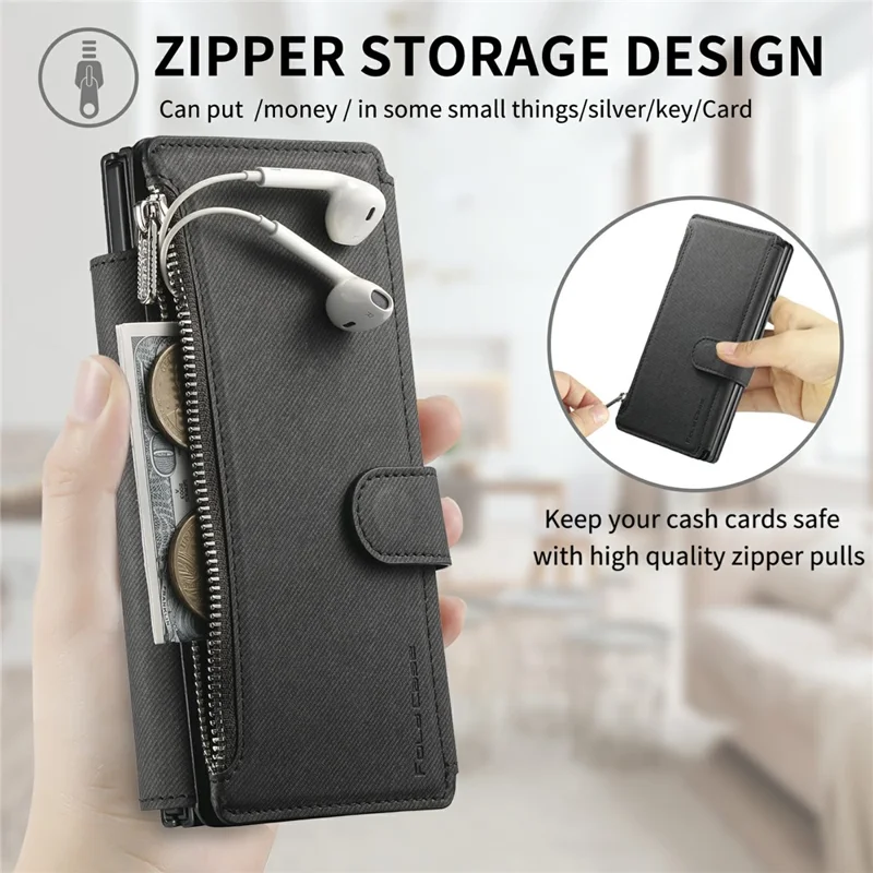 Cover per Samsung Galaxy Z Fold7 5G con Custodia Magnetica Portafoglio Staccabile Supporto Texture Tessuto in Pelle PU Pieghevole - Nero