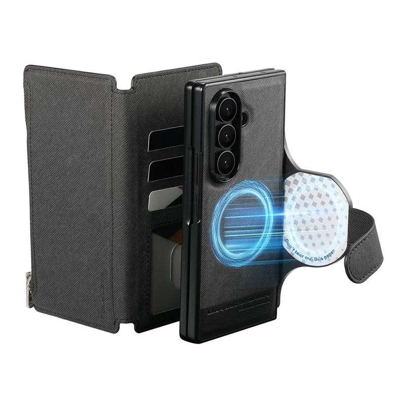 Cover per Samsung Galaxy Z Fold7 5G con Custodia Magnetica Portafoglio Staccabile Supporto Texture Tessuto in Pelle PU Pieghevole - Nero
