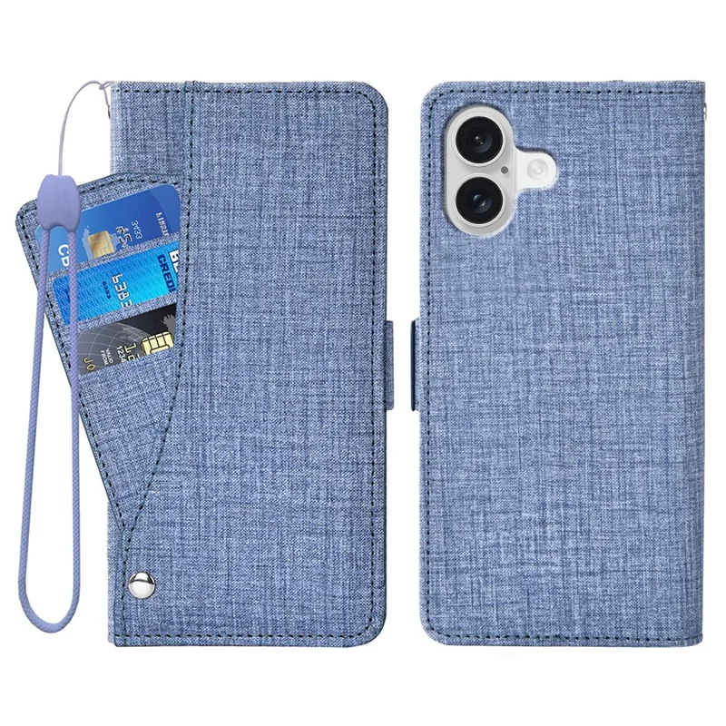 For iPhone 17 Case Jean Cloth Texture PU Leather Wallet Phone Cover with Rotating Card Slots - Blue