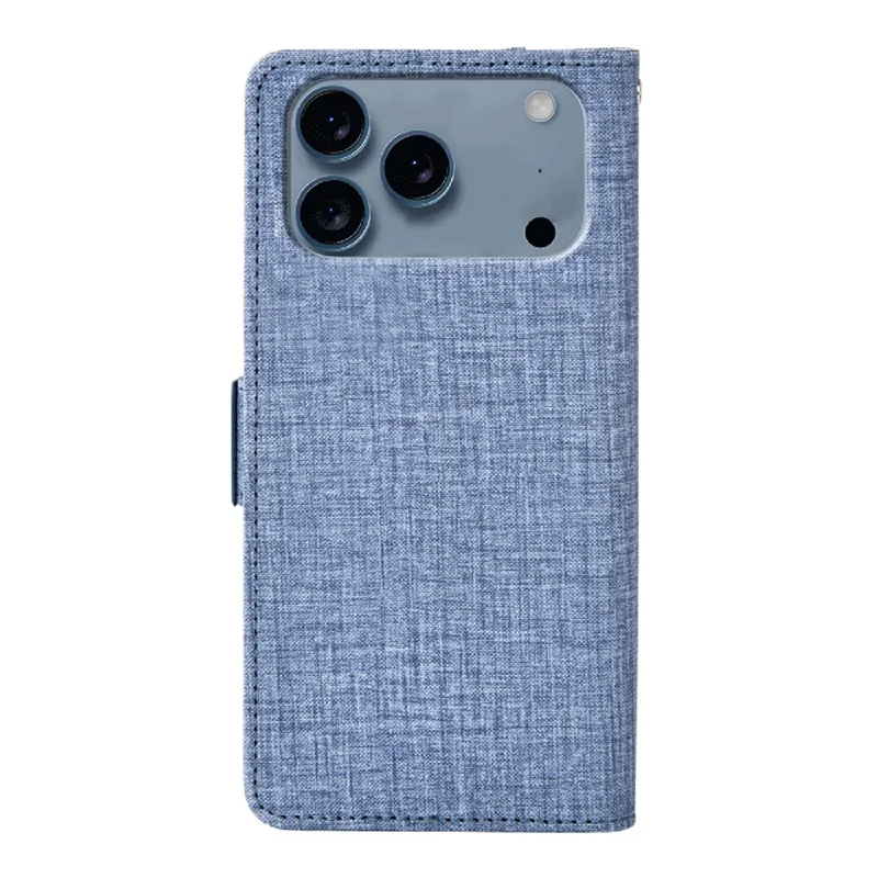 For iPhone 17 Pro Case Jean Cloth Texture PU Leather Wallet Phone Cover with Rotating Card Slots - Blue