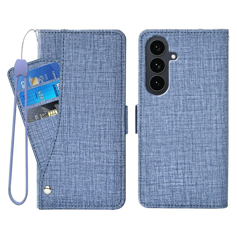 For Samsung Galaxy S24 FE Case Jean Cloth Texture PU Leather Wallet Phone Cover with Rotating Card Slots - Blue