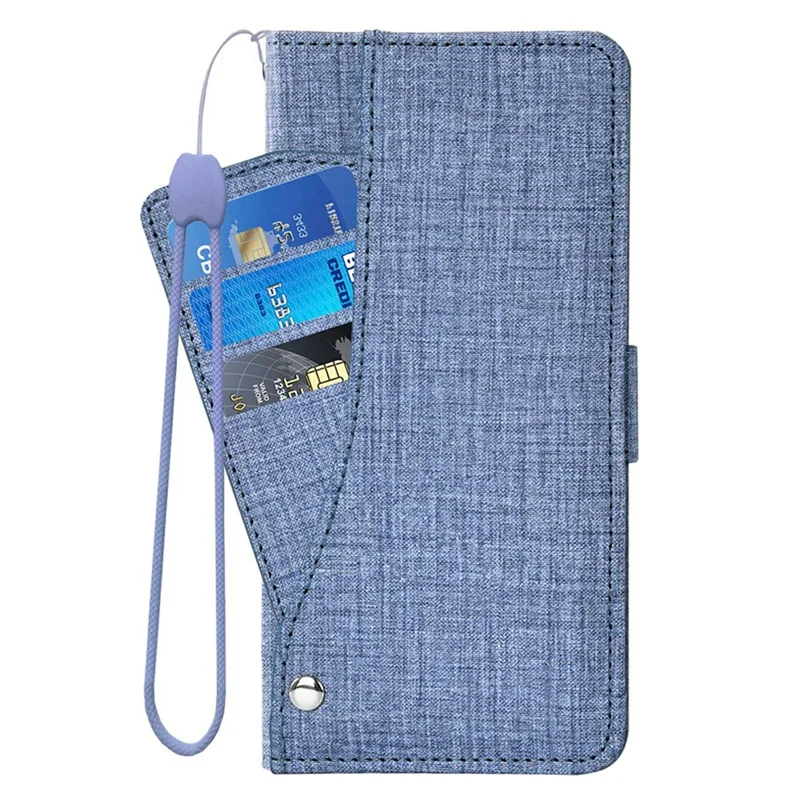 For Samsung Galaxy S24 FE Case Jean Cloth Texture PU Leather Wallet Phone Cover with Rotating Card Slots - Blue