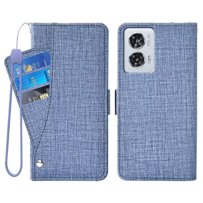 For Motorola Edge 50 Fusion 5G Case Jean Cloth Texture PU Leather Wallet Phone Cover with Rotating Card Slots - Blue