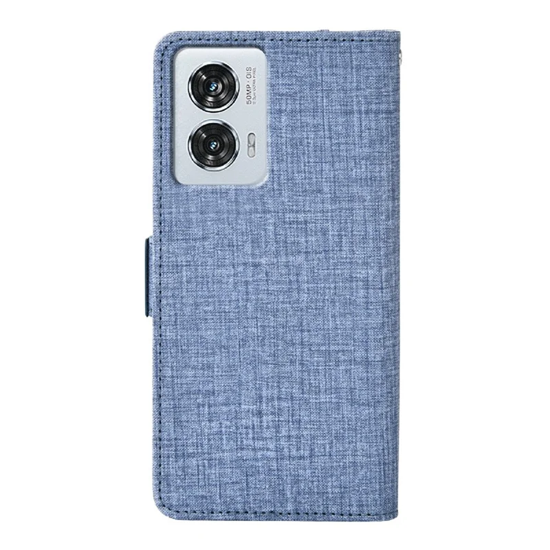 For Motorola Edge 50 Fusion 5G Case Jean Cloth Texture PU Leather Wallet Phone Cover with Rotating Card Slots - Blue