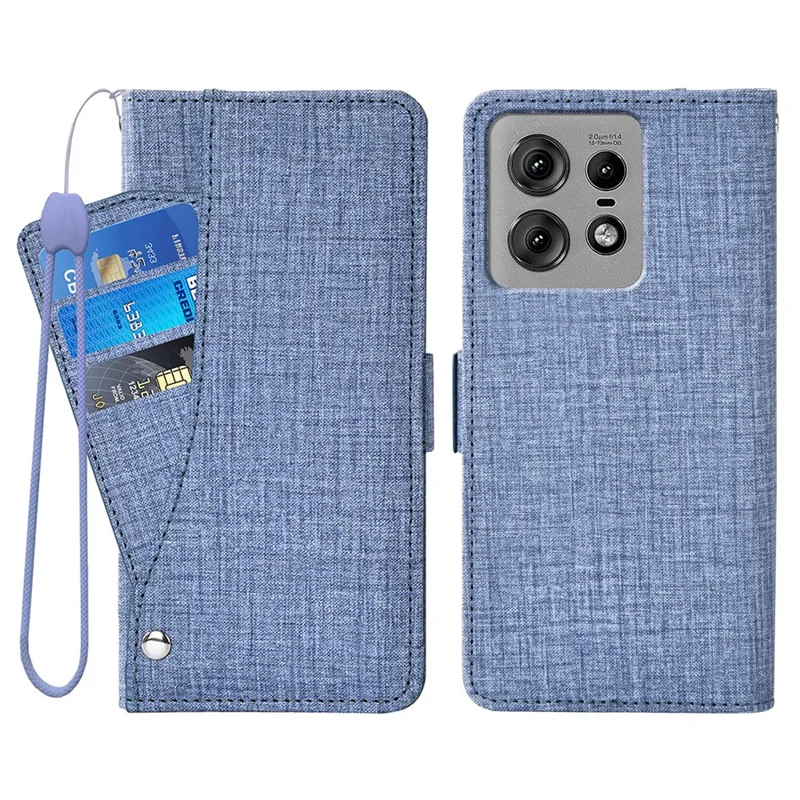 Für Motorola Edge 50 Pro 5G Hülle Jeansstoff-Textur PU-Leder Brieftasche Handyhülle mit drehbaren Kartenfächern - Blau