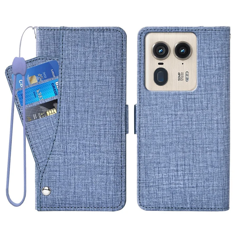 For Motorola Edge 50 Ultra 5G Case Jean Cloth Texture PU Leather Wallet Phone Cover with Rotating Card Slots - Blue