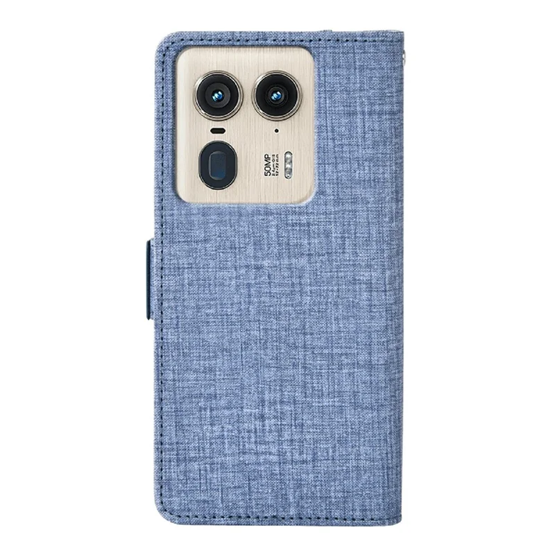 For Motorola Edge 50 Ultra 5G Case Jean Cloth Texture PU Leather Wallet Phone Cover with Rotating Card Slots - Blue