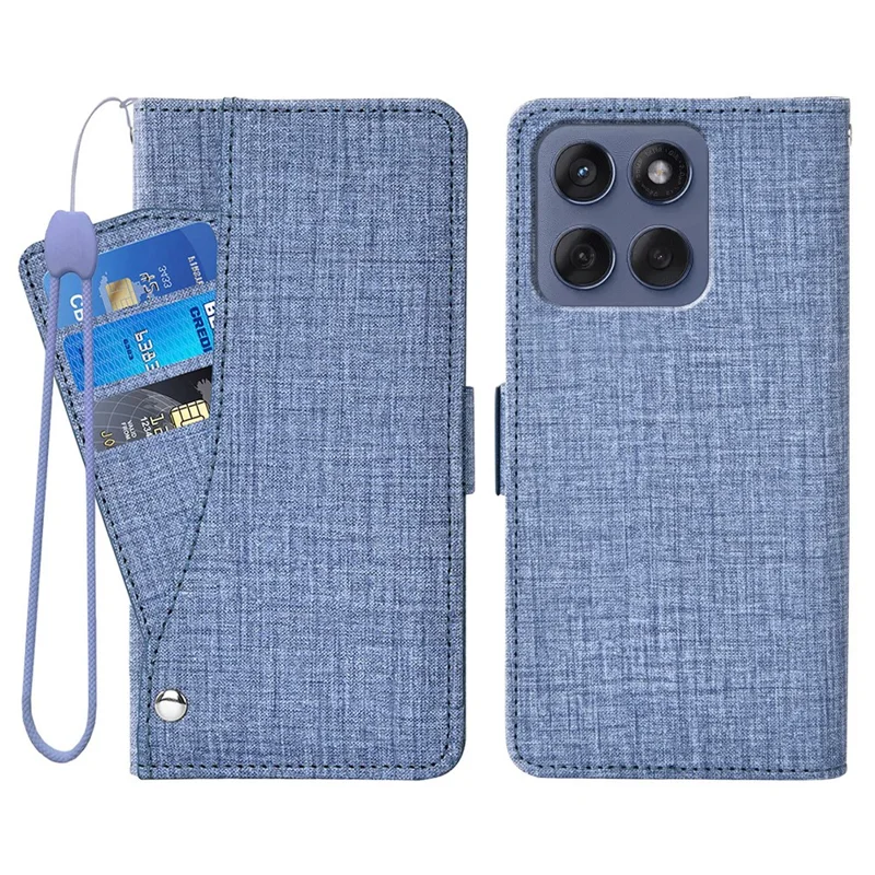 Custodia per telefono per Motorola Edge 60 5G / Edge 60 Fusion 5G / Edge (2025) 5G Texture in tessuto di jeans Custodia in pelle PU con slot per schede rotanti - Blu