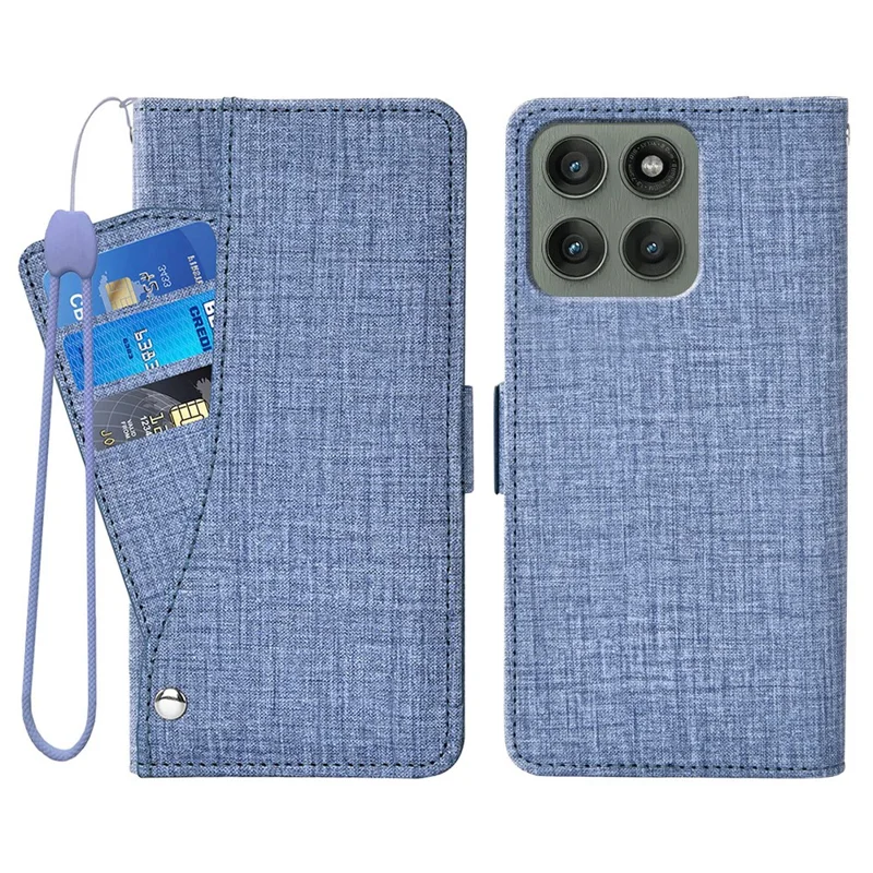For Motorola Edge 60 Pro 5G Case Jean Cloth Texture PU Leather Wallet Phone Cover with Rotating Card Slots - Blue