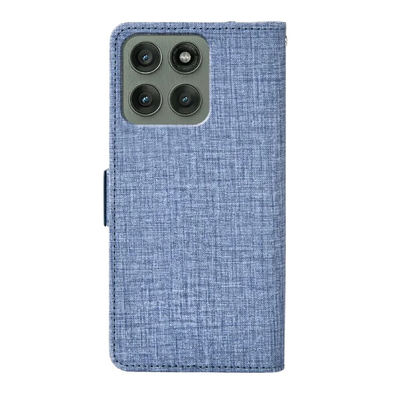 For Motorola Edge 60 Pro 5G Case Jean Cloth Texture PU Leather Wallet Phone Cover with Rotating Card Slots - Blue