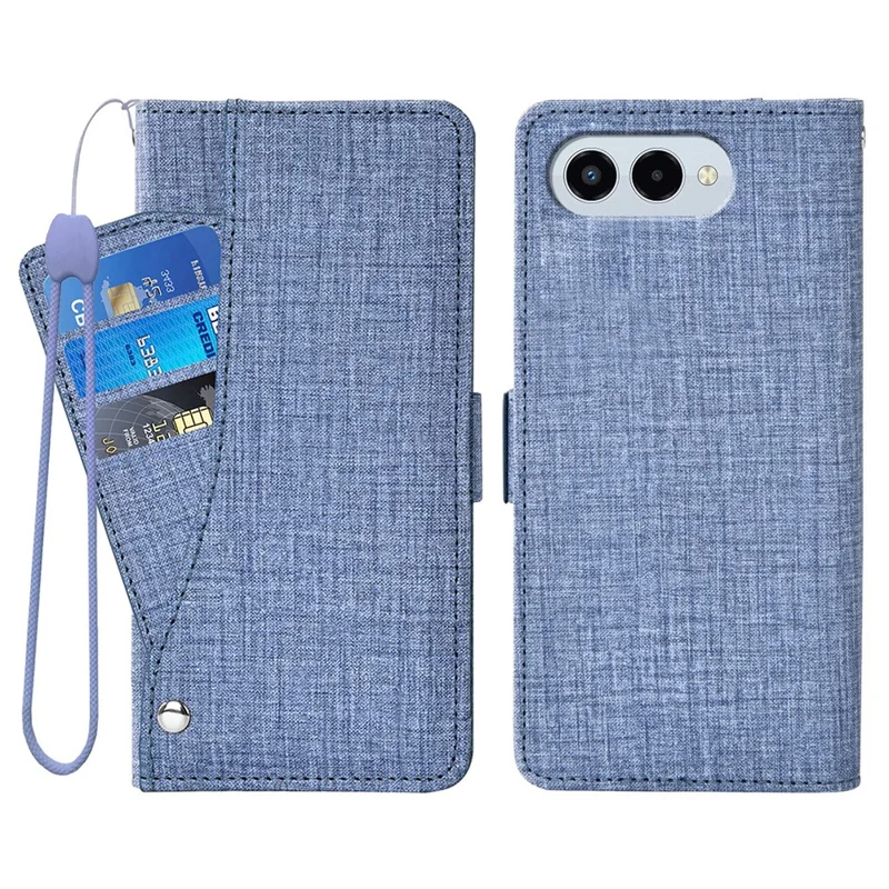For T-Mobile REVVL 8  /  T Phone 3 Case Jean Cloth Texture PU Leather Wallet Phone Cover with Rotating Card Slots - Blue
