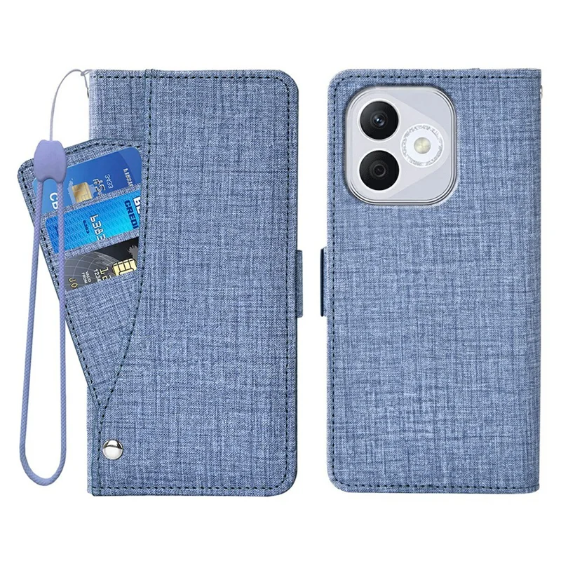 For Honor 400 Lite 5G  /  X70i Case Jean Cloth Texture PU Leather Wallet Phone Cover with Rotating Card Slots - Blue